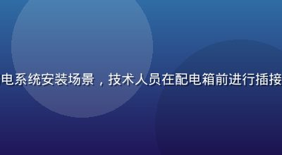 久久插在智慧楼宇弱电系统安装场景，技术人员在配电箱前进行插接操作，专业施工环境